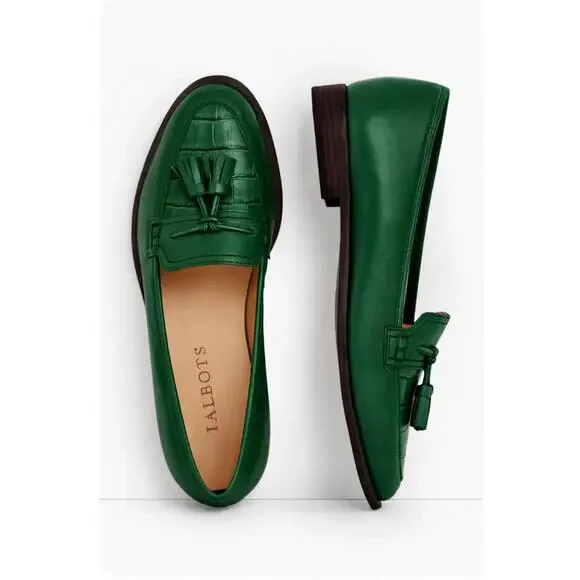 Talbots Leighton 8.5 Emerald Green Leather Tassel Loafers Classic Preppy Flats - Picture 10 of 10